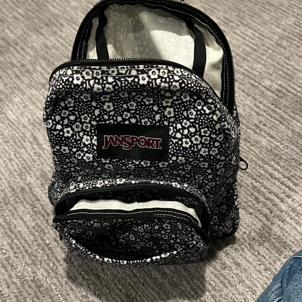 Jansport Black and White Mini Floral Print Backpack - Picture 7 of 8